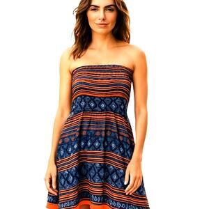 Maeva Small Women's Strapless Blue Maxi BOHO Sun Dress Miss Size 4 6 S